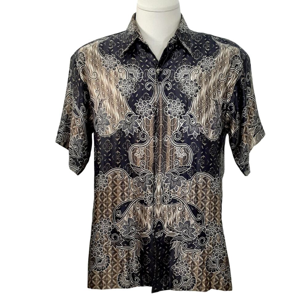 Vintage 80s Indonesia Shirt Batik Halus Hadi Button Up Luau Mens XL Cabana Boho